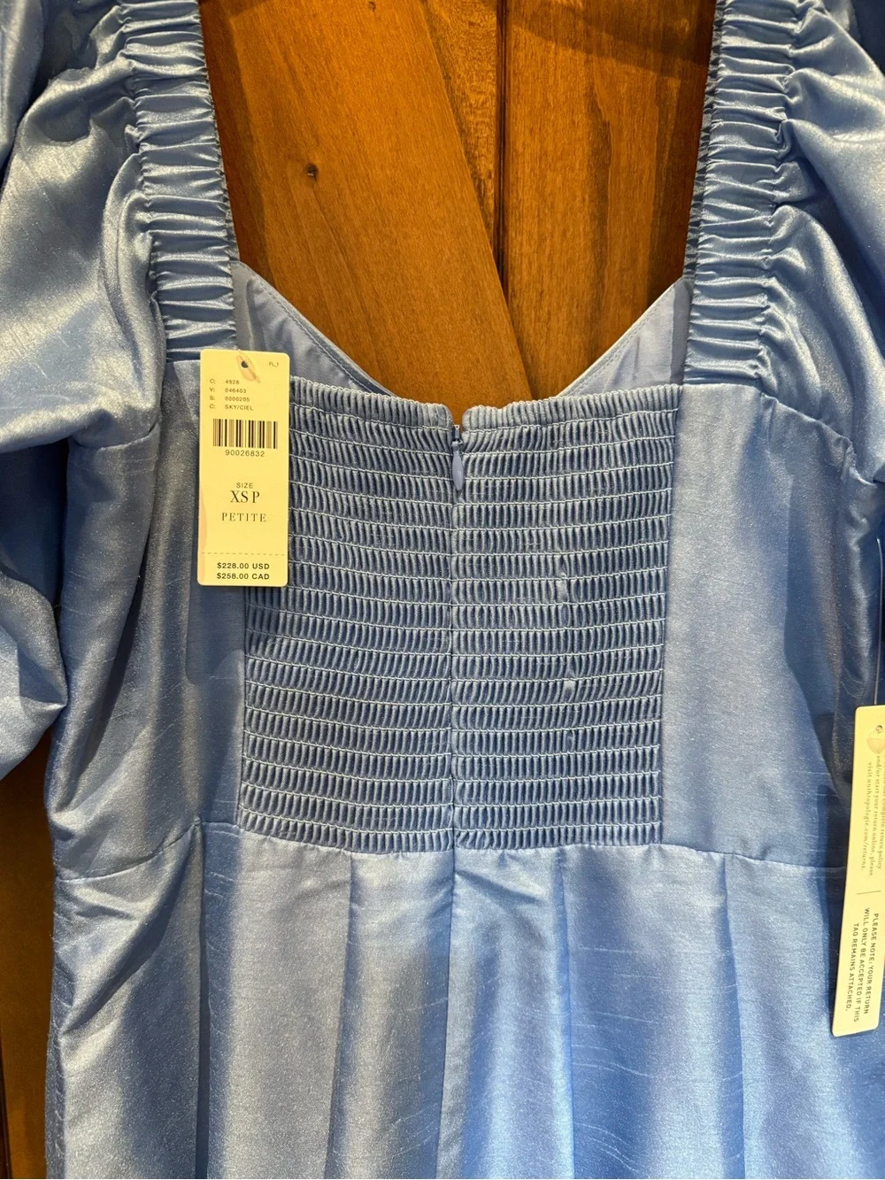 Anthropologie NWT Light Blue Twist Front Puff Sleeve Ruffle Hem Dress XSP